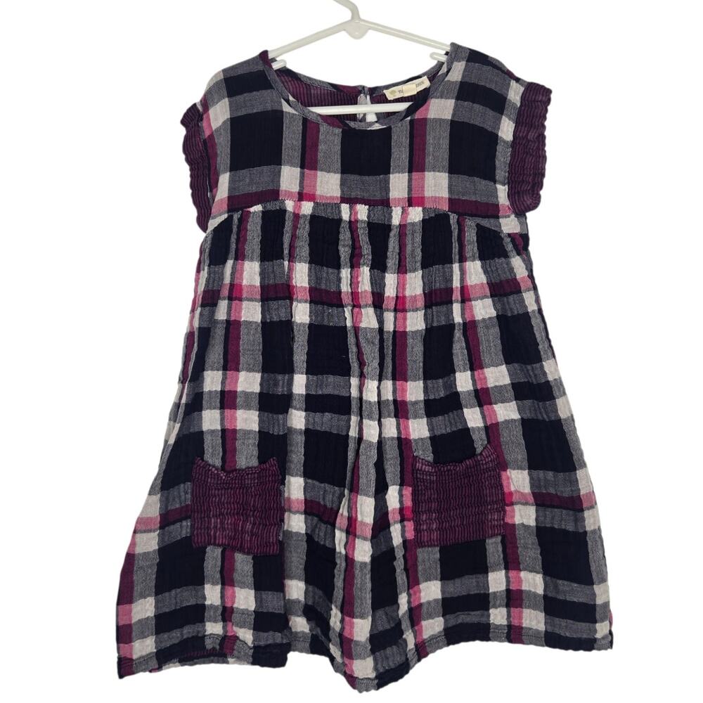 Tucker & Tate Girl Plaid Dress Crinkle Short Sleeve Navy Fall Cotton Casual 5